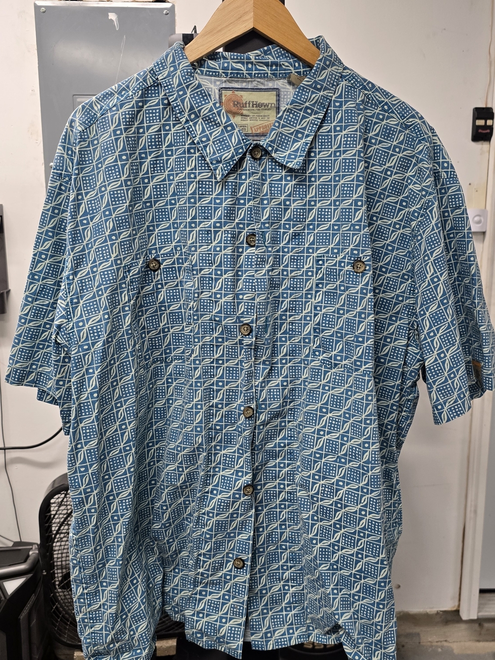 Ruff Hewn Men's Teal Geometric Short-Sleeve Button-Down Shirt